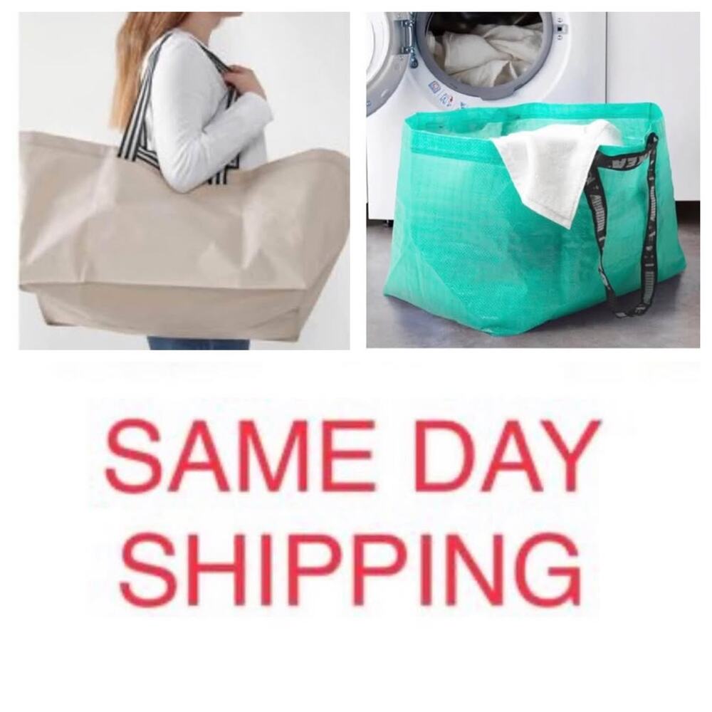 2 pc IKEA Large Shopping Bags BEIGE & MINT *SAME DAY SHIP